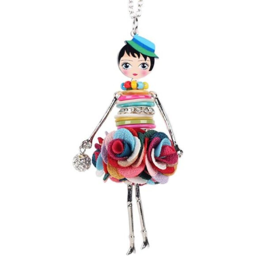 Doll Necklace Handmade Pendant Crystal Flower Long Chain Fashion Jewelry Women